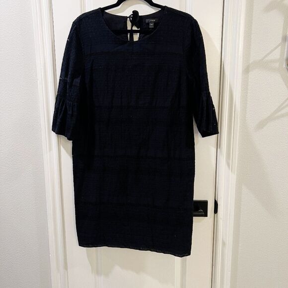 J. Crew Flutter Sleeve Eyelet Shift Black Dress. SZ 12 petite - Picture 3 of 7